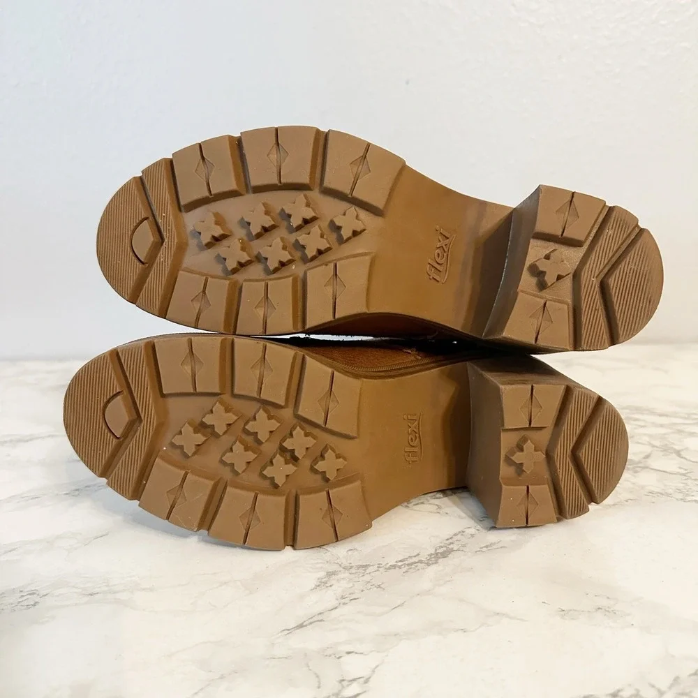 Flexi Tan Leather Lace Up Chunky Heel Lug Sole Mid Calf Boots Women's Size 7.5 - Picture 12 of 12
